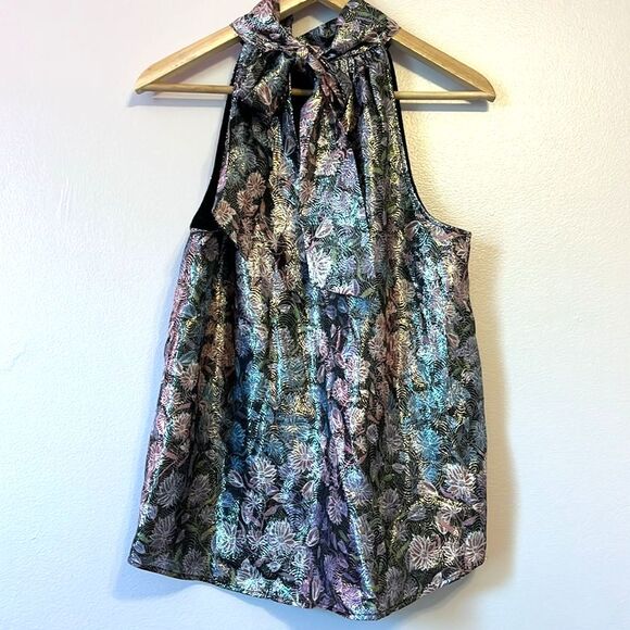 J Crew Reno Metallic Floral Jacquard Tie Neck Halter Top Small Party Holiday New - Picture 5 of 10